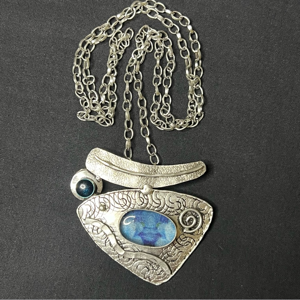 Silver and Blue Pendant Necklace